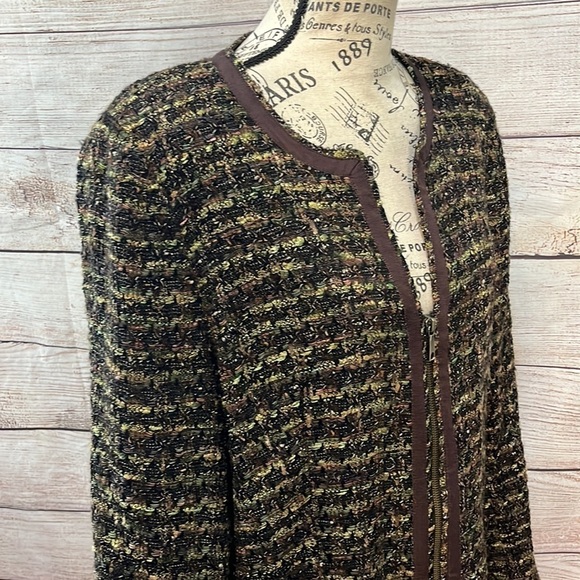 Lafayette 148 Blazer Tweed Front Zipper Brown Size 16 - Picture 3 of 12